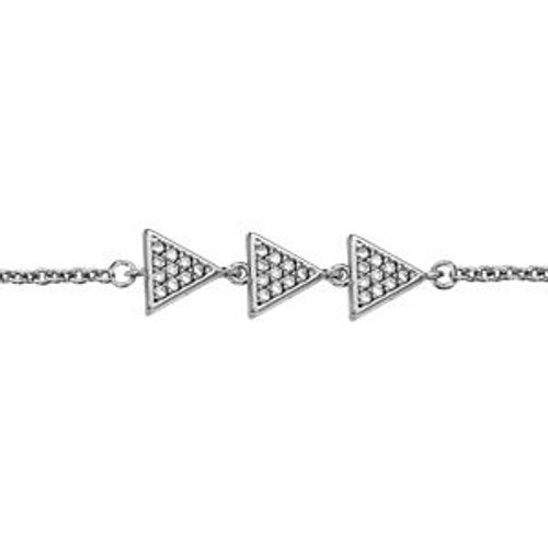 Bracelet Argent Rhodié 3 Triangles Pavés Oxydes Blancs Sertis 16+2cm