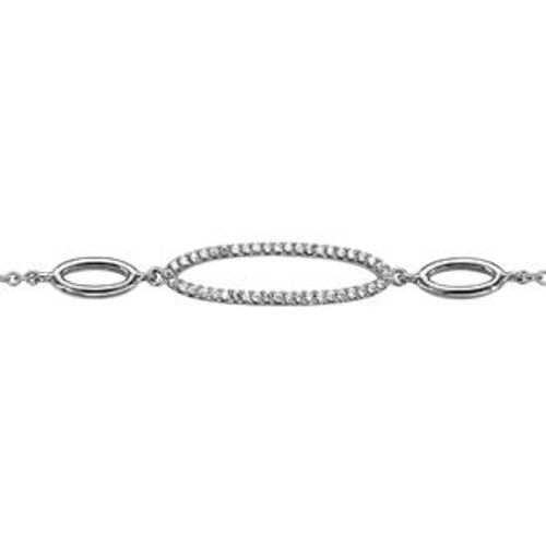Bracelet Argent Rhodié 3 Anneaux Allongés Oxydes Blancs 16+2cm