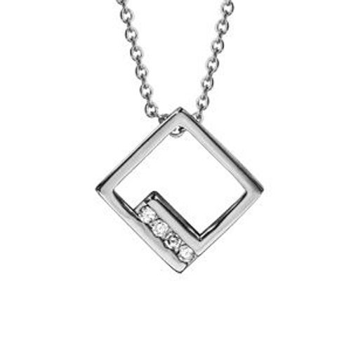 Collier Argent Rhodié Forme Losange Ajouré Oxydes Blancs Sertis 40+4cm