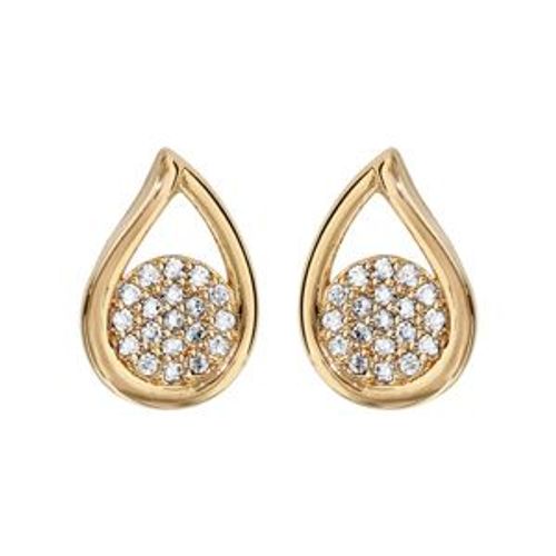 Boucles D'oreille Tige Plaqué Or Forme Goutte Pavée Oxydes Blancs