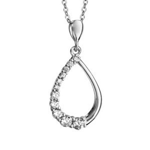 Collier Argent Rhodié Forme Goutte Oxydes Blancs 42+3cm