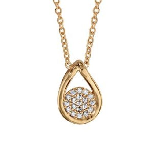 Collier Plaqué Or Pendentif Forme Goutte Pavée Oxydes Blancs 40+4cm
