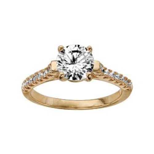 Bague Plaqué Or Solitaire Oxydes Blancs Sertis