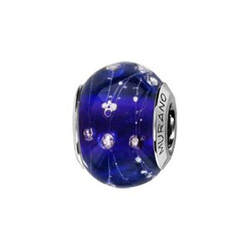 Thabora Charms Coulissant Argent Rhodié Verre De Murano Bleu Foncé Avec Bulles