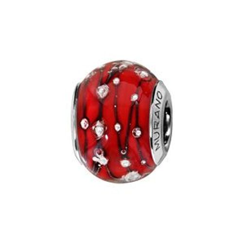 Thabora Charms Coulissant Argent Rhodié Verre De Murano Rouge Bulles Argent Et Filet