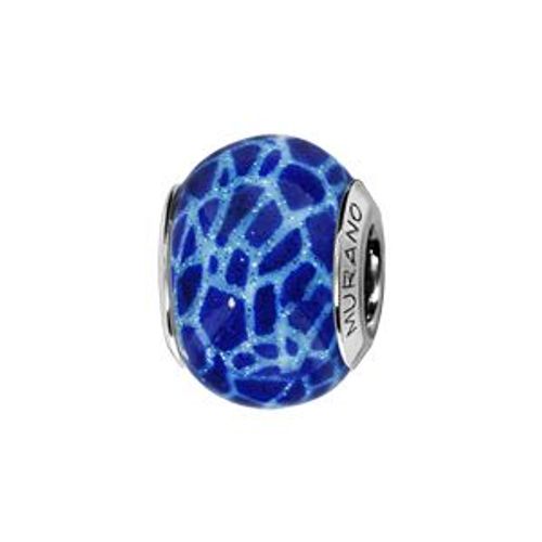 Thabora Charms Coulissant Argent Rhodié Verre De Murano Bleu Marbré