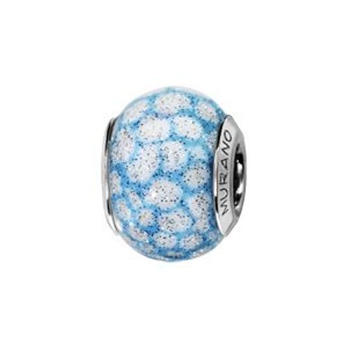 Thabora Charms Coulissant Argent Rhodié Verre De Murano Bleu Ciel Tacheté