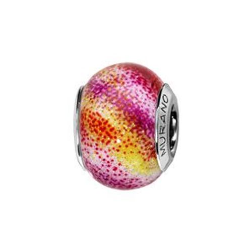 Thabora Charms Coulissant Argent Rhodié Verre De Murano Rose Pailleté