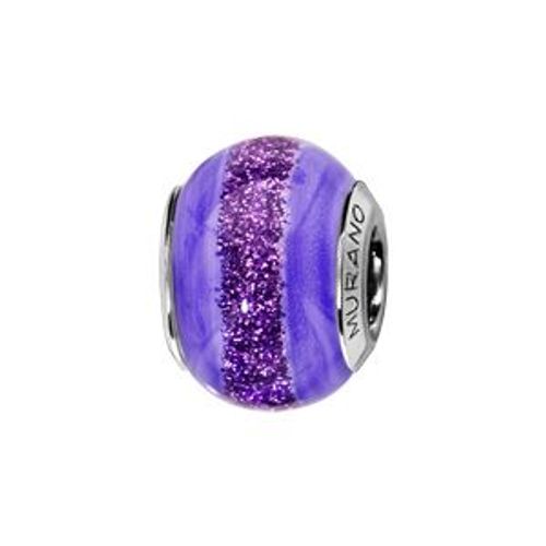 Thabora Charms Coulissant Argent Rhodié Verre De Murano Violet Bande Pailletée