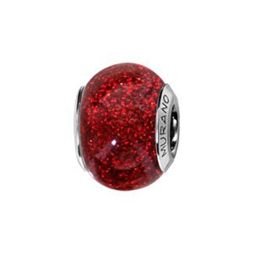 Thabora Charms Coulissant Argent Rhodié Verre De Murano Rouge Pailleté