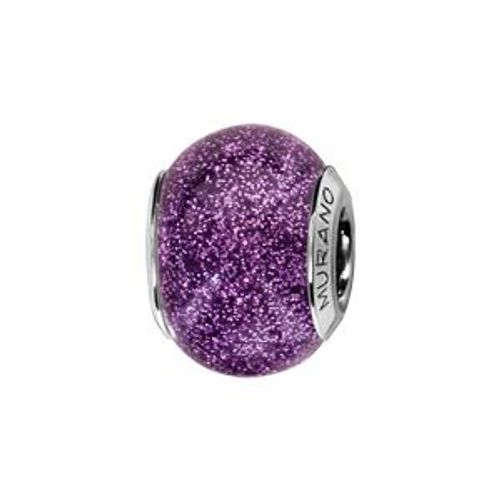 Thabora Charms Coulissant Argent Rhodié Verre De Murano Violet Pailleté