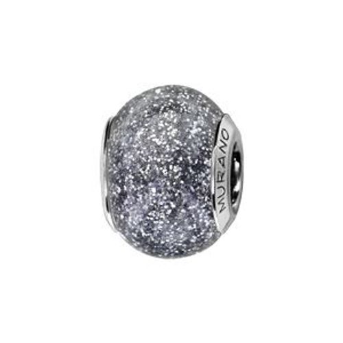 Thabora Charms Coulissant Argent Rhodié Verre De Murano Gris Pailleté