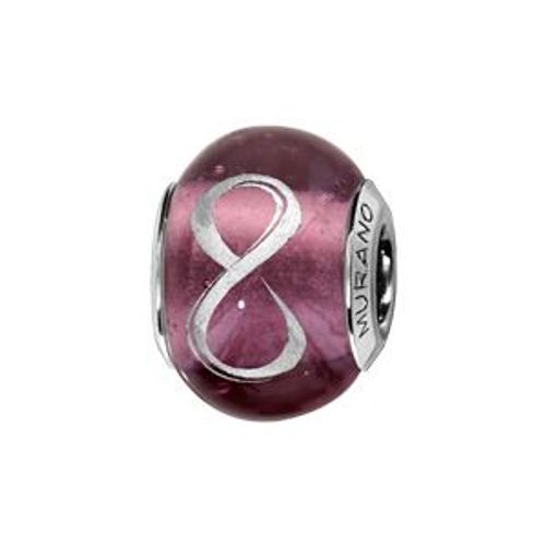 Thabora Charms Coulissant Argent Rhodié Verre De Murano Violet Symbole Infini