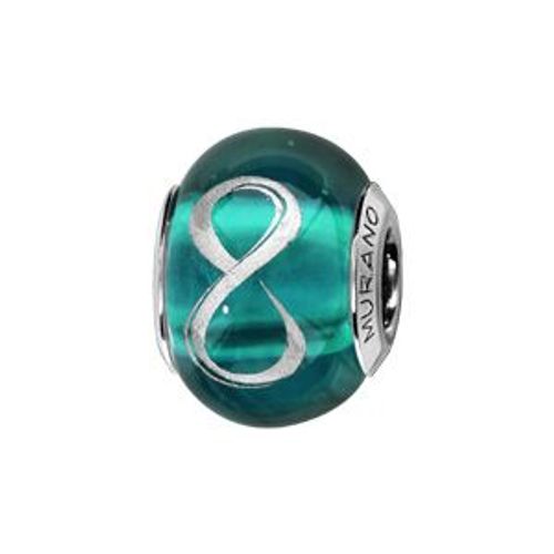 Thabora Charms Coulissant Argent Rhodié Verre De Murano Vert Symbole Infini