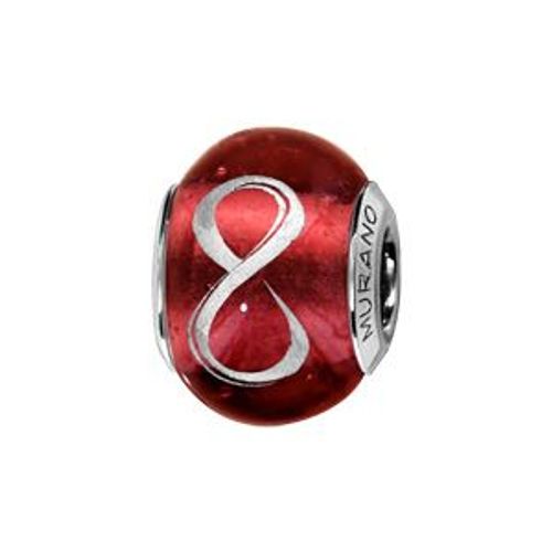 Thabora Charms Coulissant Argent Rhodié Verre De Murano Rouge Symbole Infini