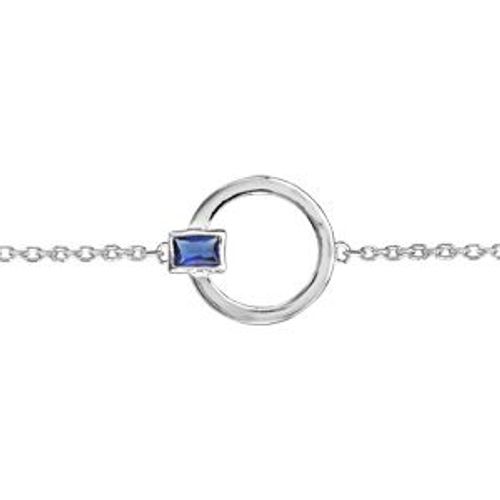 Bracelet Argent Rhodié Cercle Oxyde Rectangle Bleu 16+2cm