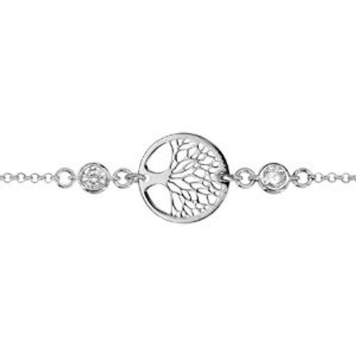 Bracelet Argent Rhodié Rondelle Arbre De Vie Et 2 Oxydes Blancs Sertis 16+3cm