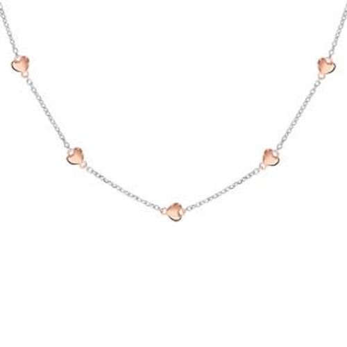 Collier Argent Rhodié Multi Coeurs Dorure Rose 42+3cm