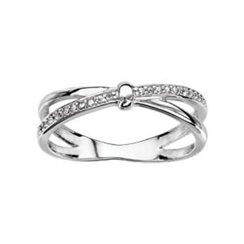 Bague Argent Rhodié Croisée Oxydes Blancs Sertis