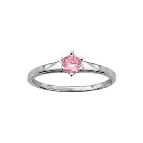 Bague Argent Rhodié Solitaire Rond Oxyde Rose 4mm Serti
