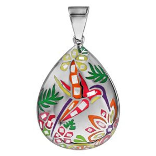 Pendentif Acier Et Nacre Stella Mia Forme Ovale Colibri Orange