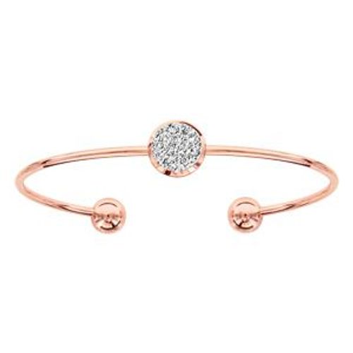 Bracelet Acier Et Pvd Rose Rigide Ouvert Avec Pastille Glitter Blanc