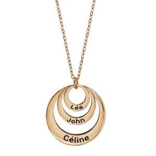 Collier Femme Plaqué Or Jaune Pendentif 3 Cercles À Graver 40+5cm