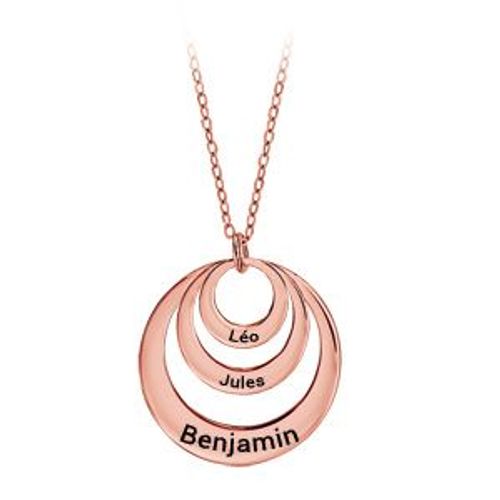 Collier Plaqué Or Rose Pendentif 3 Cercles À Graver 40+5cm