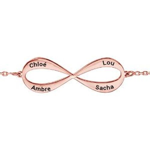 Bracelet Plaqué Or Rose Forme Infini À Graver 3 Ou 4 Prenoms 16+3cm