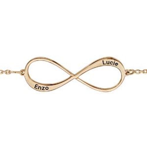 Bracelet Plaqué Or Jaune Forme Infini À Graver 1 Ou 2 Prenoms 16+3cm