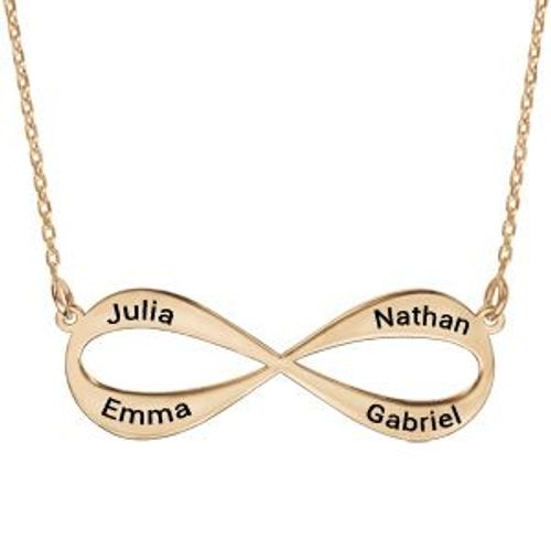 Collier Plaqué Or Jaune Forme Infini À Graver 3 Ou 4 Prenoms 40+5cm