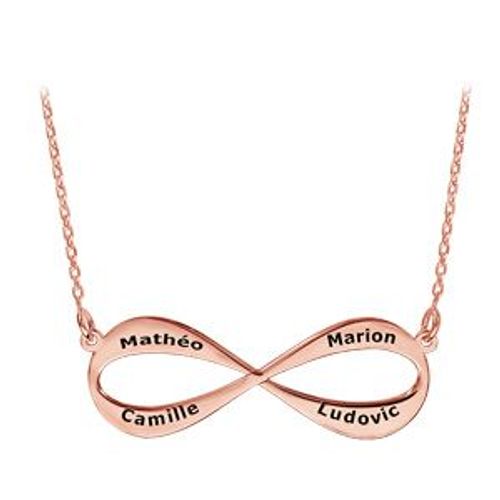 Collier Plaqué Or Rose Forme Infini À Graver 3 Ou 4 Prenoms 40+5cm