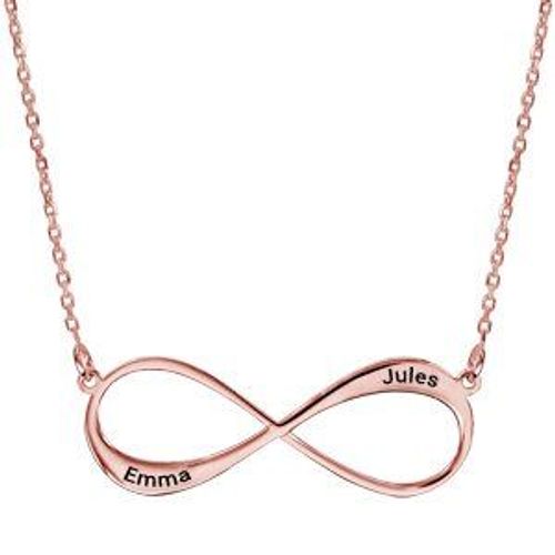 Collier Plaqué Or Rose Forme Infini À Graver 1 Ou 2 Prenoms 40+5cm
