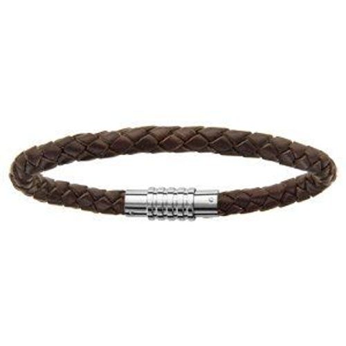 Bracelet Acier Thabora Charms Fermoir Aimanté Et Visse Cuir Bovin Marron 23 Cm