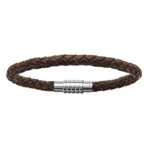 Bracelet Acier Thabora Charms Fermoir Aimanté Et Visse Cuir Bovin Marron 19,50 Cm