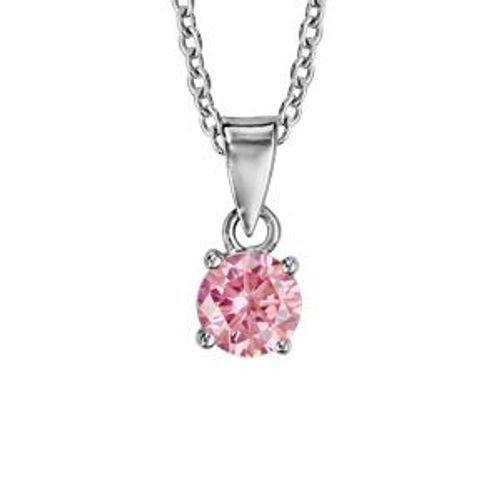 Collier Argent Rhodié Pendentif Oxyde Rose Rond 4mm Serti 40+4cm