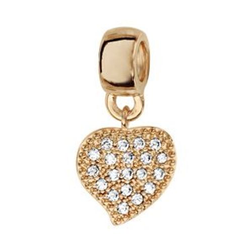Thabora Charms Coulissant Plaqué Or Coeur Plat Suspendu Avec Pierres Blanches