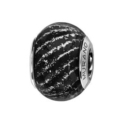 Thabora Charms Coulissant Argent Rhodié Murano Noir Strié