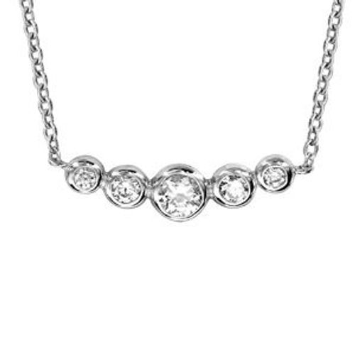 Collier Argent Rhodié 5 Oxydes Blancs Sertis Clos 42+3cm