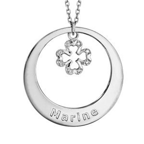 Collier Argent Rhodié Cercle Avec Motif Trèfle Oxydes Blancs Sertis 42+3cm