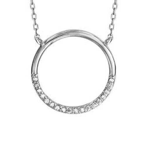 Collier Argent Rhodié Cercle Évidé Oxydes Blancs Sertis 41+5cm