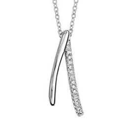 Collier Argent Rhodié Pendentif "V" Inverse Oxydes Blancs Sertis 40+4cm