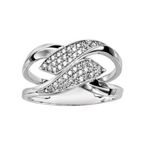 Bague Argent Rhodié Double Pointe Oxydes Blancs Sertis