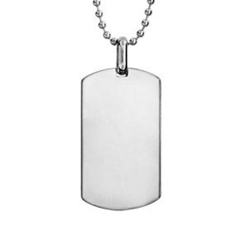 Collier Acier Chaîne Boules Petite Plaque Rectangulaire 35x20mm 50+10cm