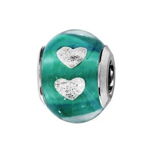 Thabora Charms Coulissant Argent Rhodié Murano Vert Transparent Avec Coeur