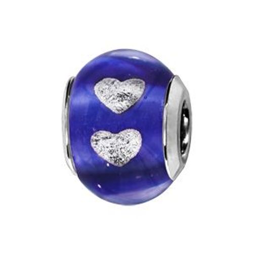 Thabora Charms Coulissant Argent Rhodié Murano Bleu Foncé Avec Coeur