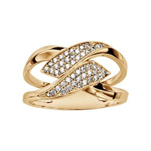 Bague Plaqué Or Double Pointe Oxydes Blancs Sertis