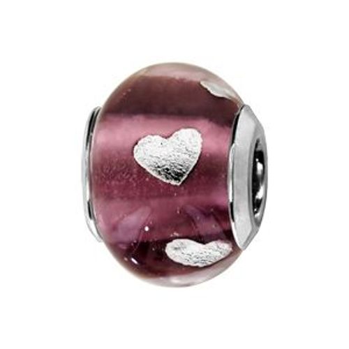 Thabora Charms Coulissant Argent Rhodié Murano Violet Transparent Avec Coeur