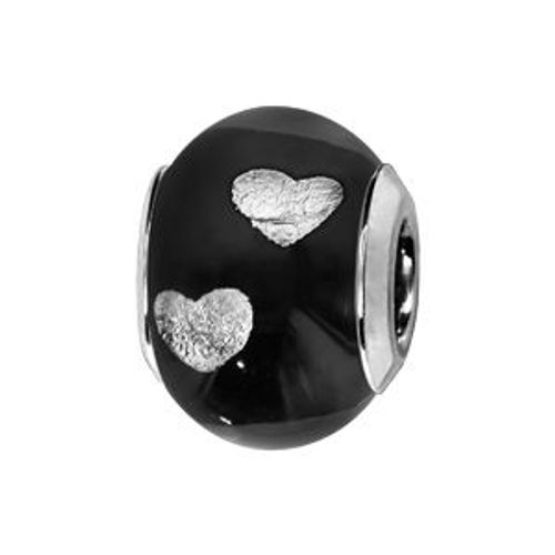 Thabora Charms Coulissant Argent Rhodié Murano Noir Avec Coeur