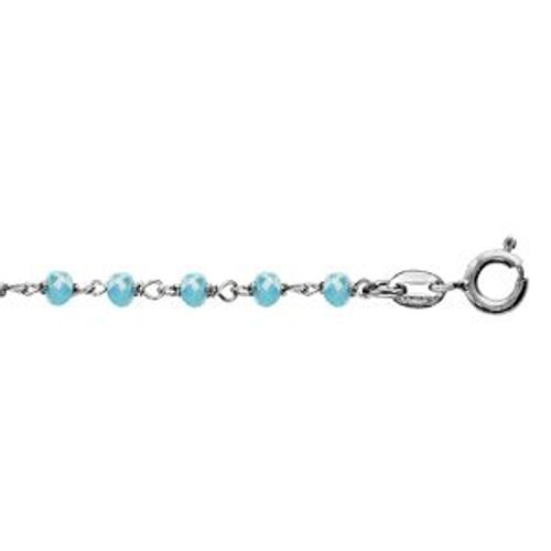 Bracelet Argent Rhodié Boules Perles De Verre Facettees Bleu Clair 15+3cm
